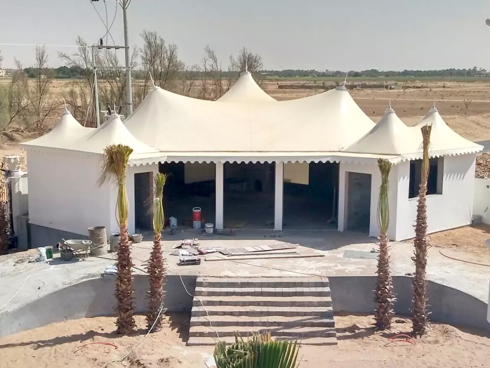 Premium tent structure at dusk, UAE